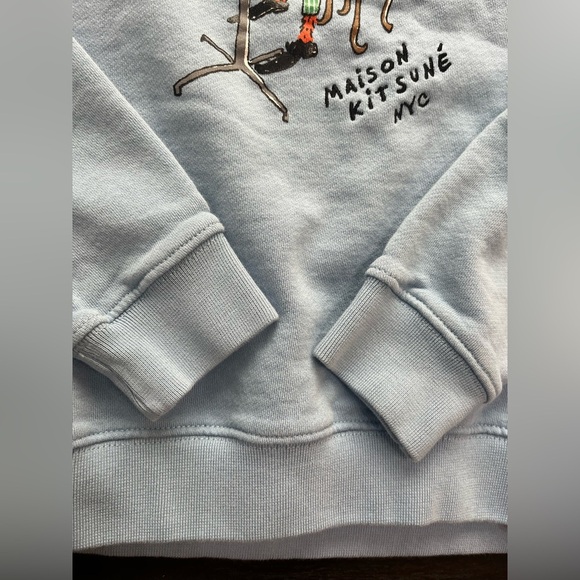 Maison Kitsuné “Fox at Café” Graphic Sweatshirt Small Light Blue 100% Cotton - Picture 4 of 7